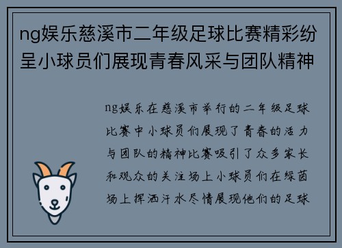 ng娱乐慈溪市二年级足球比赛精彩纷呈小球员们展现青春风采与团队精神